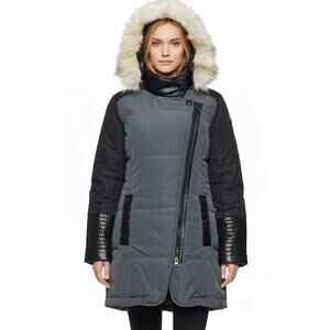 Point Zero Duvet Premium Down Women Gray Jacket Parka Size S Detachable Hood